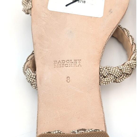 Badgley Mischka Femme Embellished Flat Sandal Women's Soft Gold Size US8 EU39 - Picture 9 of 12